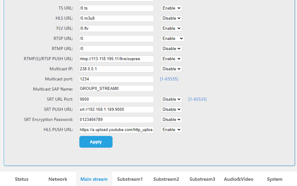 Oupree H265 Video Encoder  HLS  Settings for YouTube